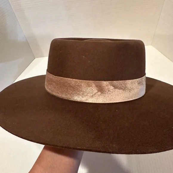 Juno Boater Brown 100% Australian Wool Hat w/Light Velour Trim by Lack of Color - Picture 5 of 9